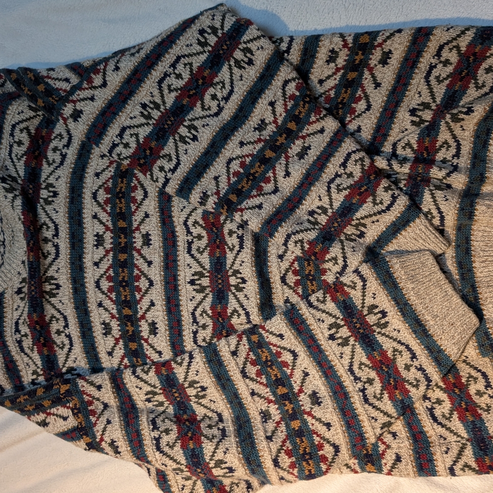 Marks & Spencer Cream Knit Sweater with Multicolor Fair Isle Detail